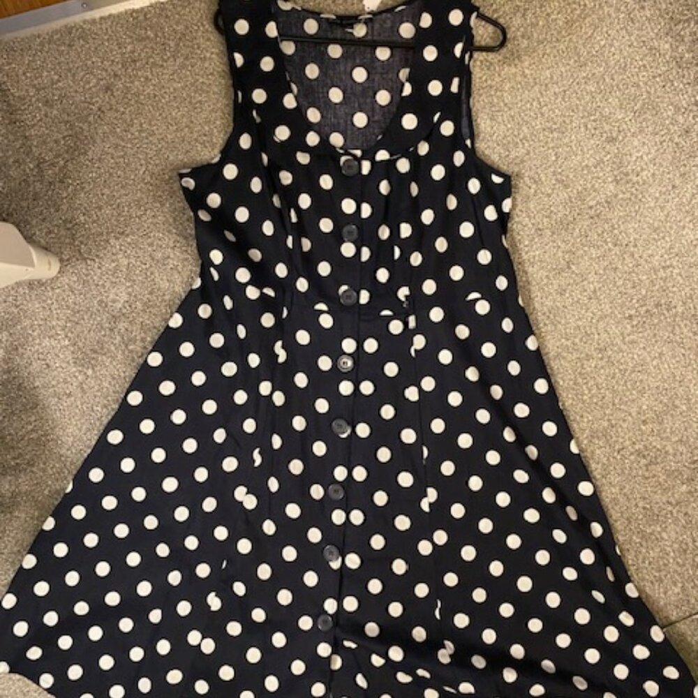 MLLE Gabrielle Navy Polka Dot Dress with Peter Pan collar